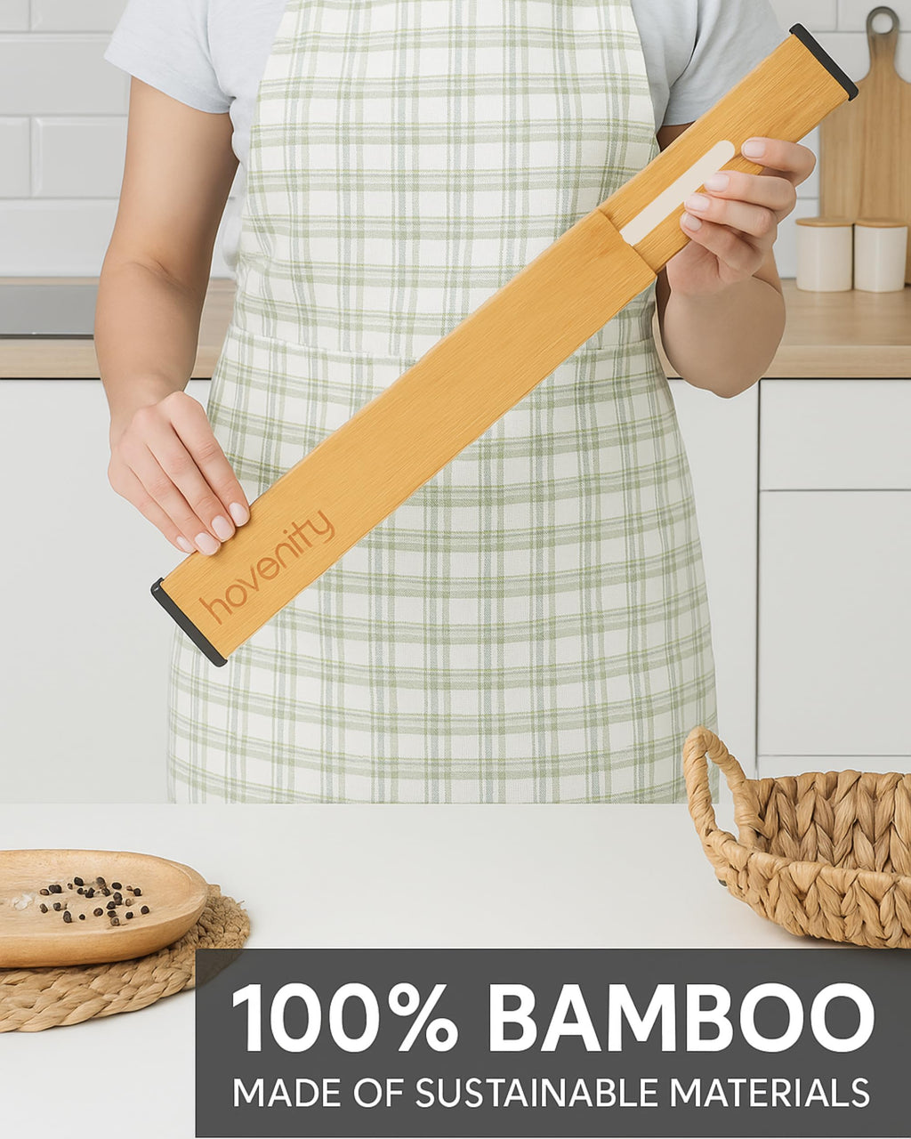 Havenity Drawer Divider, 4 PCS Bamboo Drawer Dividers Organizers, Adjustable Drawer Dividers for Clothes, Kitchen Drawer Divider, Dresser Drawer Divider, Expandable Drawer Divider
