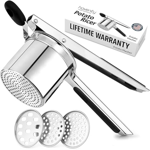 Large 15oz Potato Ricer With 3 Discs, Heavy Duty Stainless Steel Ricer for Mashed Potatoes - Mashed Potato Masher, Baby Food Masher, Durable Kitchen Tool, Potato Press, Easy to Use Kitchen Gadget