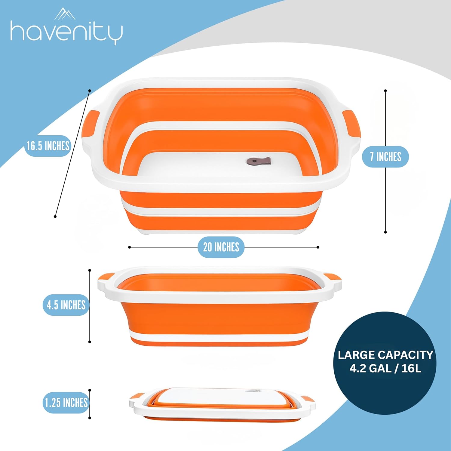 HAVENITY BBQ Prep Tub, 8L,16L Multifunctional Camping Cutting Board with lid, Collapsible Dish Basin for Meal Prep Marinating Food, Collapsible Food Storage Containers