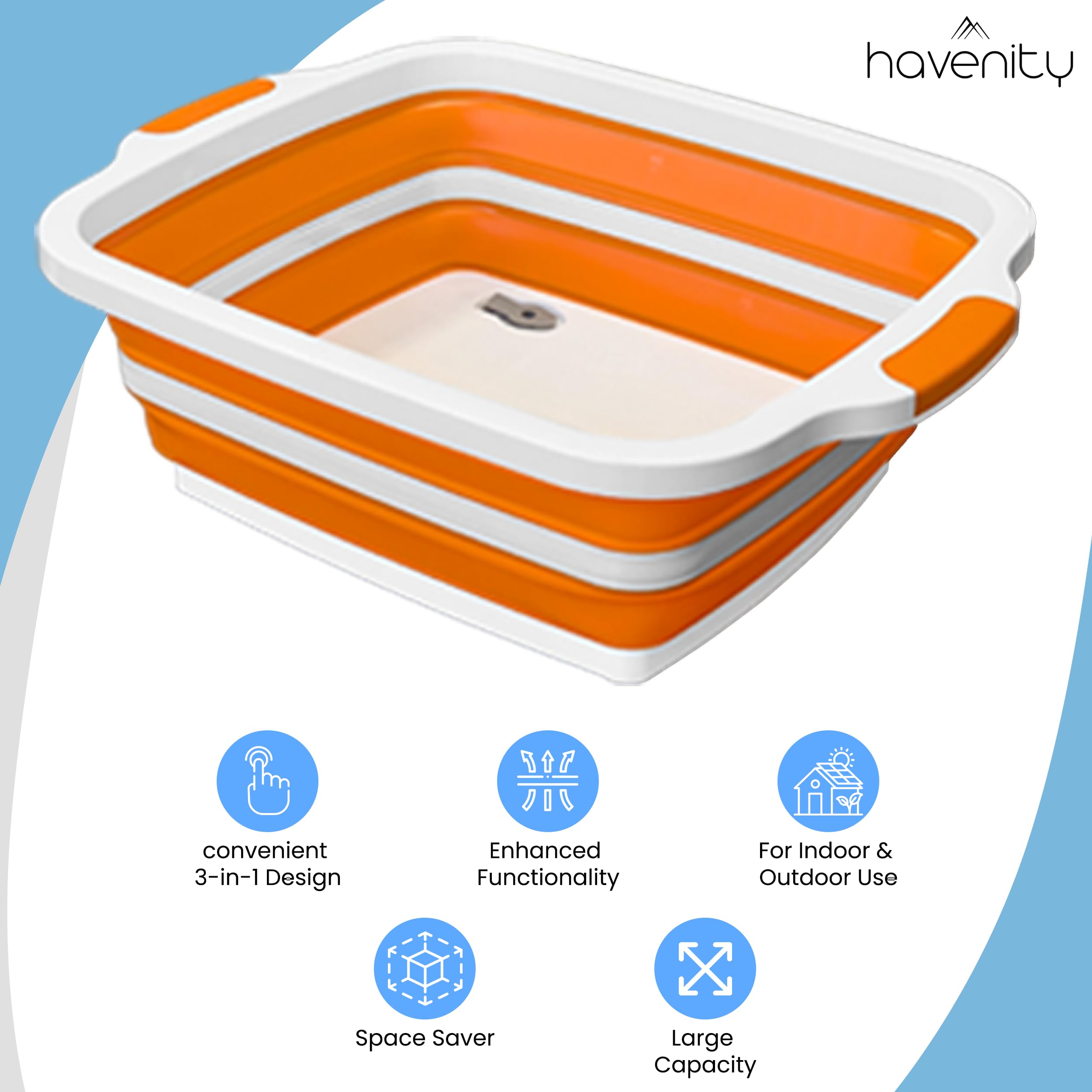 HAVENITY BBQ Prep Tub, 16L Multifunctional Camping Cutting Board with lid, Collapsible Dish Basin for Meal Prep Marinating Food, Collapsible Food Storage Containers