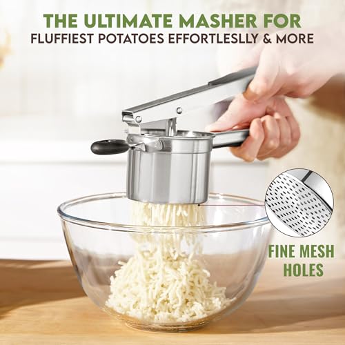 Large 15oz Potato Ricer With 3 Discs, Heavy Duty Stainless Steel Ricer for Mashed Potatoes - Mashed Potato Masher, Baby Food Masher, Durable Kitchen Tool, Potato Press, Easy to Use Kitchen Gadget