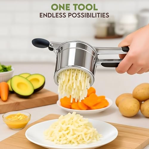 Large 15oz Potato Ricer With 3 Discs, Heavy Duty Stainless Steel Ricer for Mashed Potatoes - Mashed Potato Masher, Baby Food Masher, Durable Kitchen Tool, Potato Press, Easy to Use Kitchen Gadget