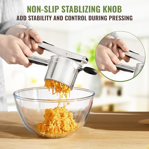Large 15oz Potato Ricer With 3 Discs, Heavy Duty Stainless Steel Ricer for Mashed Potatoes - Mashed Potato Masher, Baby Food Masher, Durable Kitchen Tool, Potato Press, Easy to Use Kitchen Gadget