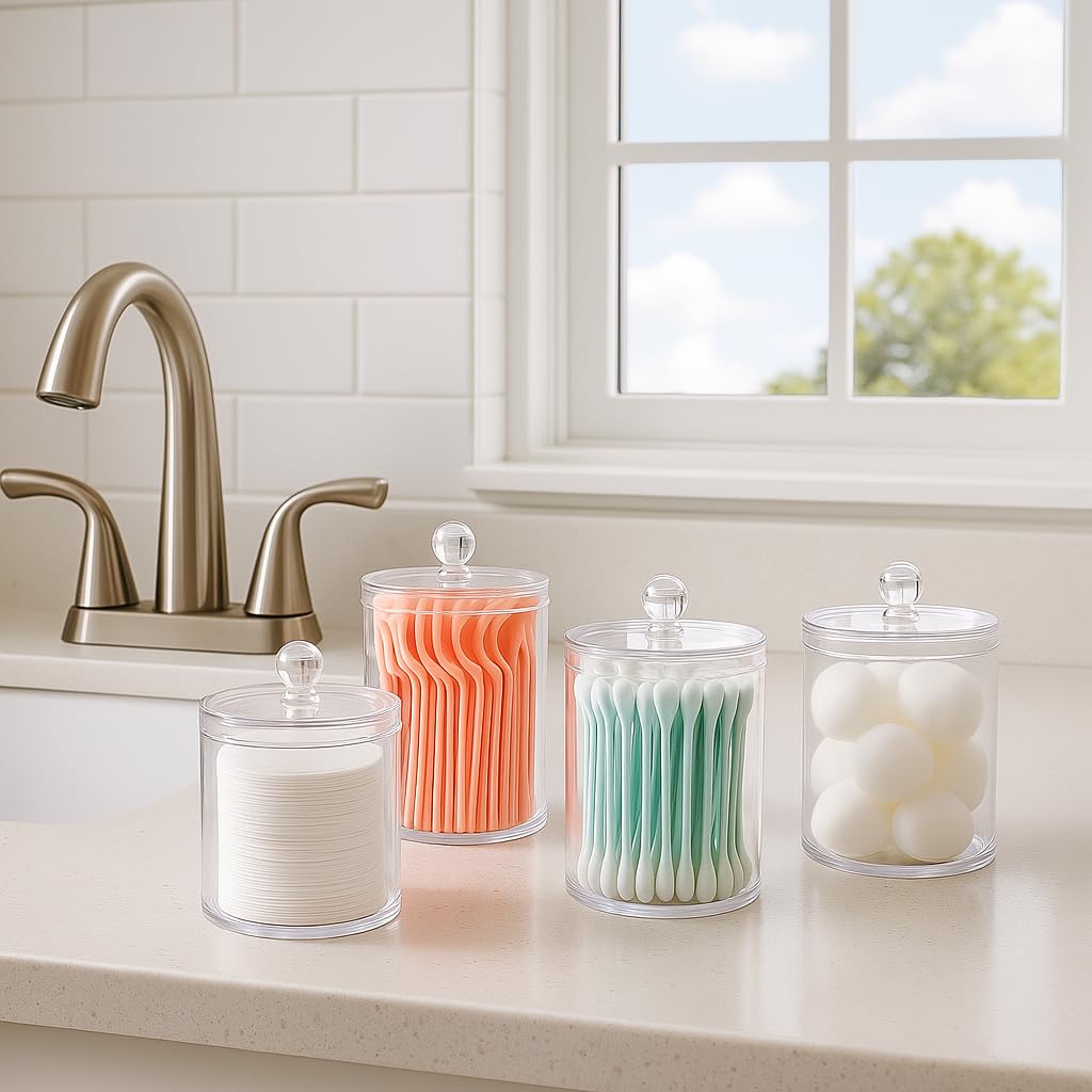 Havenity Acrylic Qtip Holder Bathroom Set, Bathroom Containers with Lids, Clear Plastic Apothecary Jars, Q Tip Holder Bathroom Set, Cotton Swab Holder, Cotton Ball Holder