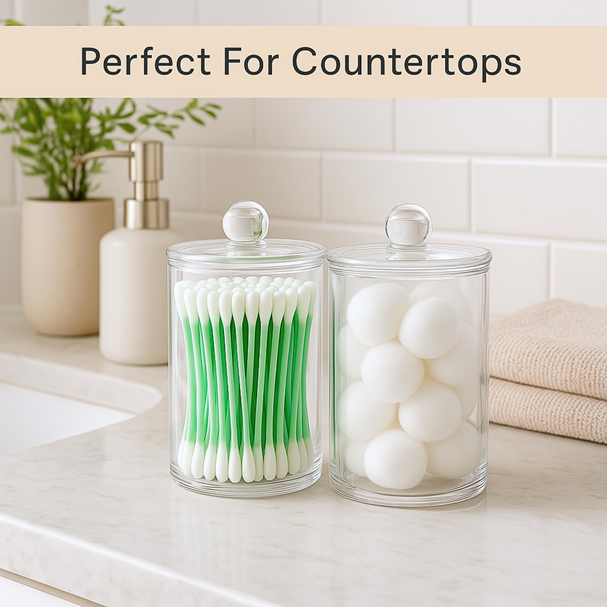 Havenity Acrylic Qtip Holder Bathroom Set, Bathroom Containers with Lids, Clear Plastic Apothecary Jars, Q Tip Holder Bathroom Set, Cotton Swab Holder, Cotton Ball Holder