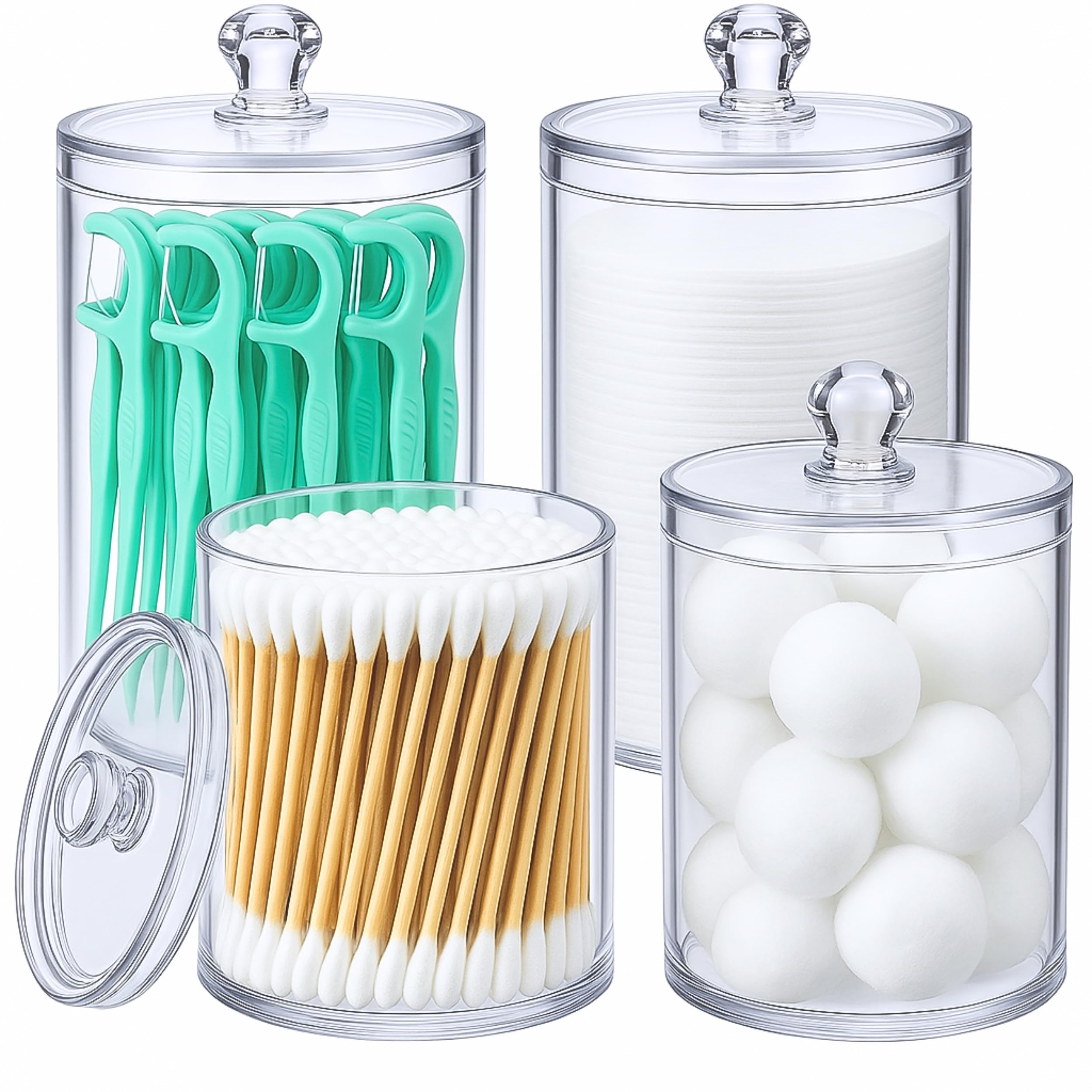 Havenity Acrylic Qtip Holder Bathroom Set, Bathroom Containers with Lids, Clear Plastic Apothecary Jars, Q Tip Holder Bathroom Set, Cotton Swab Holder, Cotton Ball Holder