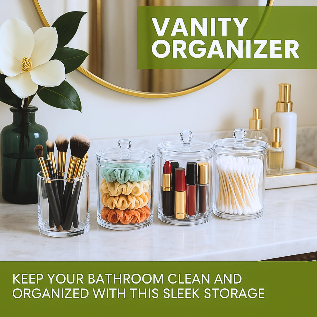 Havenity Acrylic Qtip Holder Bathroom Set, Bathroom Containers with Lids, Clear Plastic Apothecary Jars, Q Tip Holder Bathroom Set, Cotton Swab Holder, Cotton Ball Holder