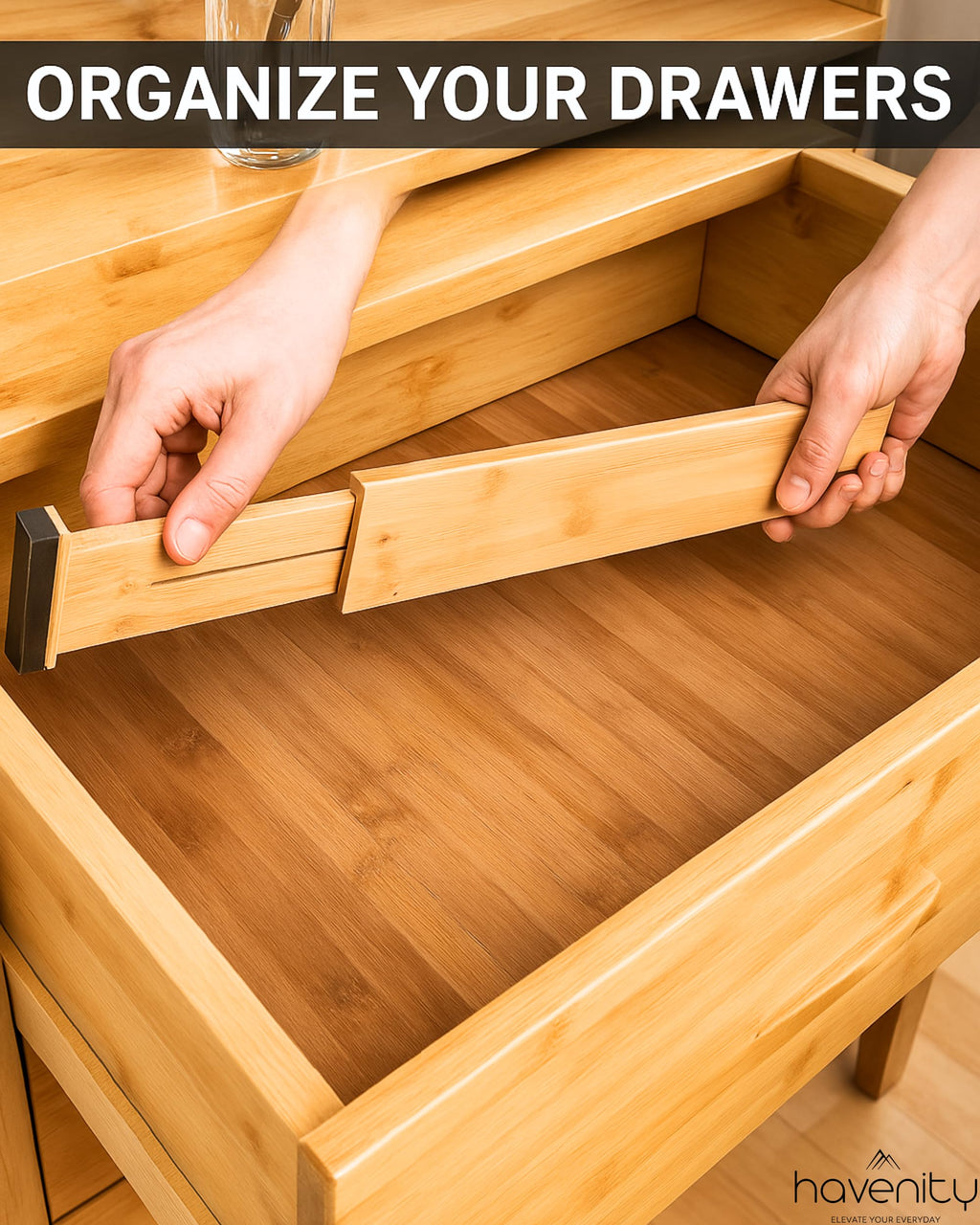 Havenity Drawer Divider, 4 PCS Bamboo Drawer Dividers Organizers, Adjustable Drawer Dividers for Clothes, Kitchen Drawer Divider, Dresser Drawer Divider, Expandable Drawer Divider