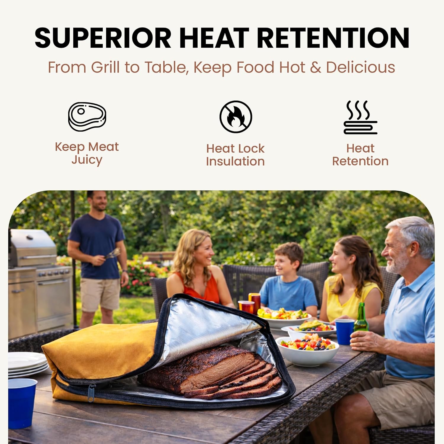 BBQ Prep Tub with BBQ Blanket and 8L, 16L Multifunctional Camping Cutting Board with Locking Lid, Reusable Meat Resting Bag for Smoking, Collapsible Dish Basin for Marinating Food, Grilling & Outdoor Cooking