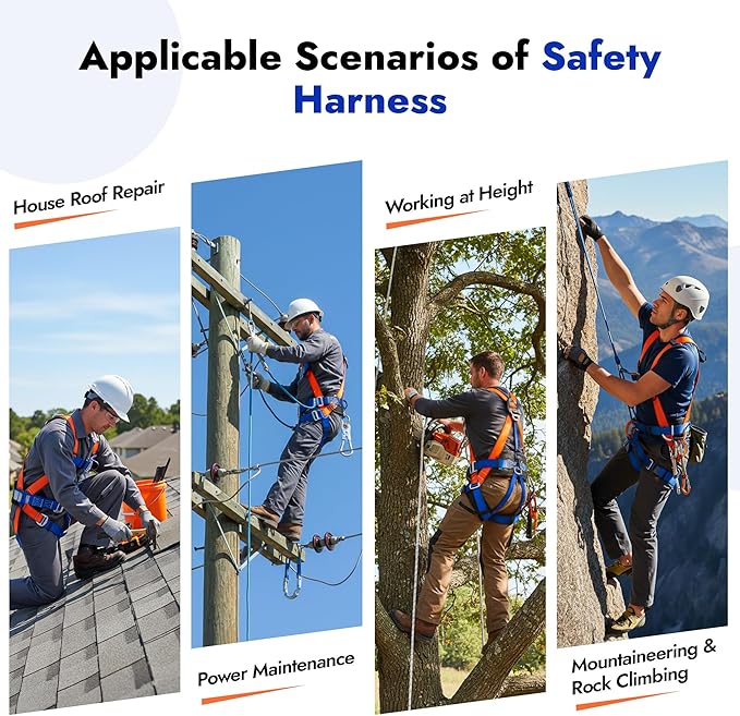 Sorano Safety Harness Fall Protection Kit, Full Body Roofing harnesses with Shock Absorbing Lanyard for Men, Fall Protection Harness for Construction Arneses De Seguridad Para Construcción, OSHA/ANSI