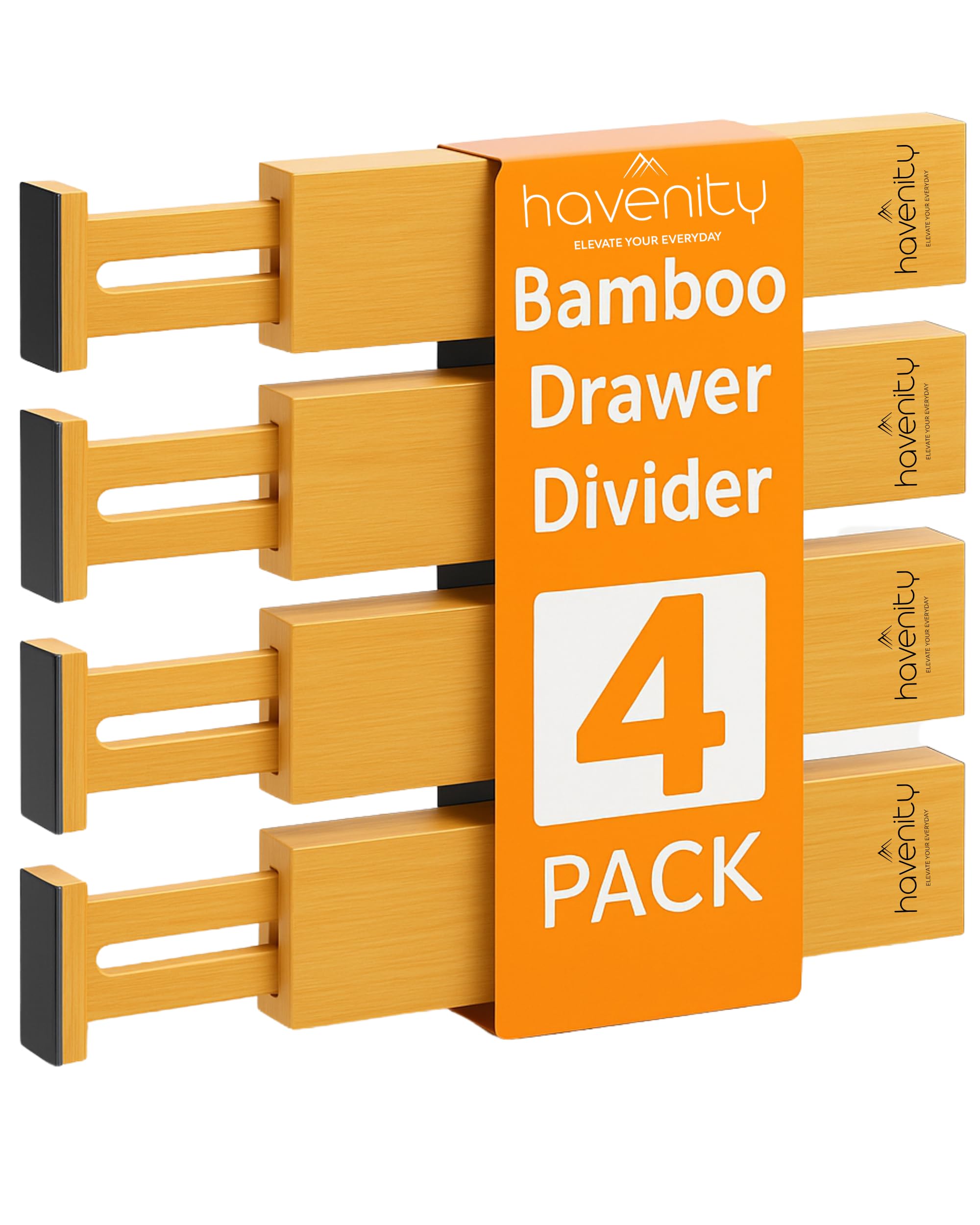 Havenity Drawer Divider, 4 PCS Bamboo Drawer Dividers Organizers, Adjustable Drawer Dividers for Clothes, Kitchen Drawer Divider, Dresser Drawer Divider, Expandable Drawer Divider