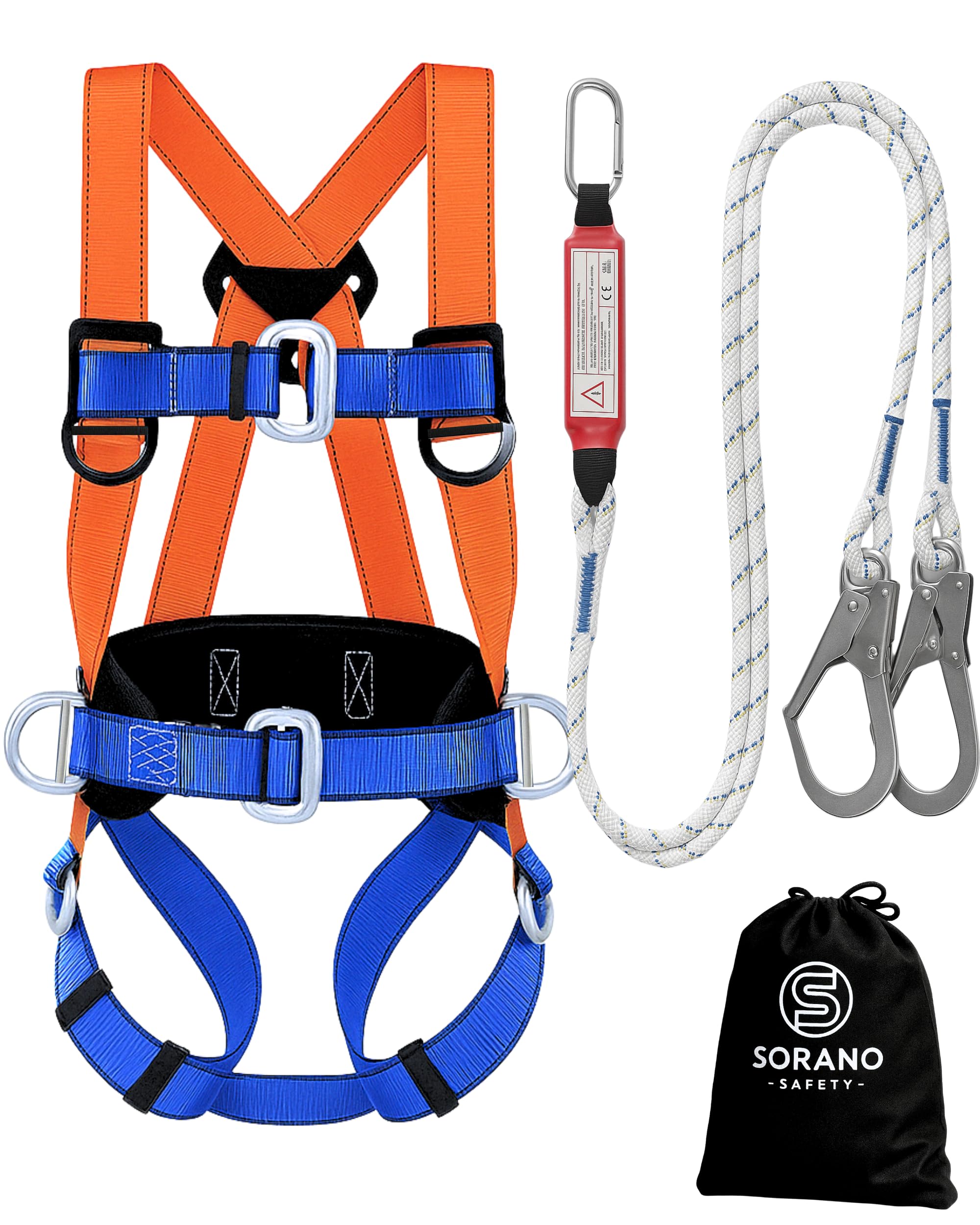 Sorano Safety Harness Fall Protection Kit, Full Body Roofing harnesses with Shock Absorbing Lanyard for Men, Fall Protection Harness for Construction Arneses De Seguridad Para Construcción, OSHA/ANSI
