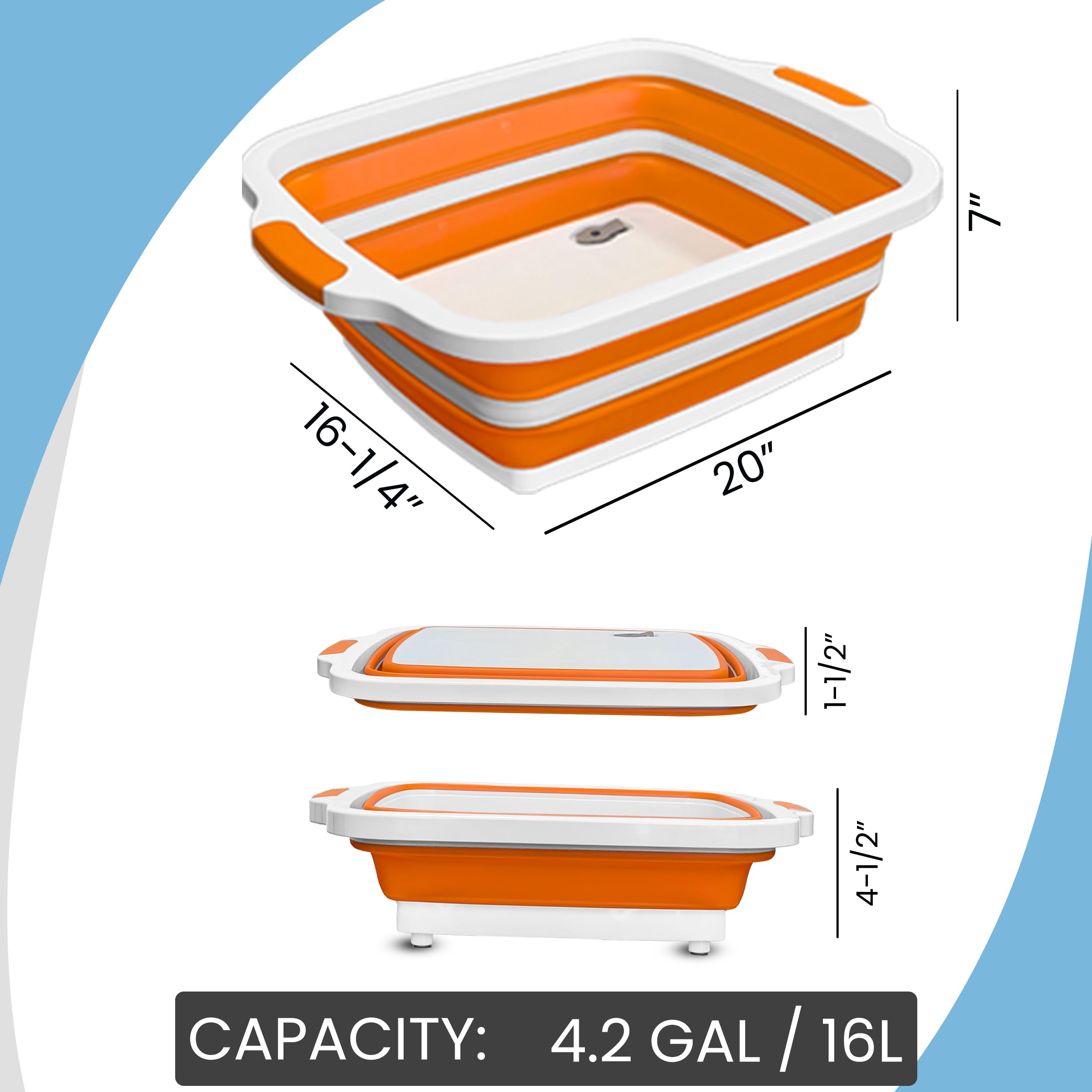 HAVENITY BBQ Prep Tub, 16L Multifunctional Camping Cutting Board with lid, Collapsible Dish Basin for Meal Prep Marinating Food, Collapsible Food Storage Containers