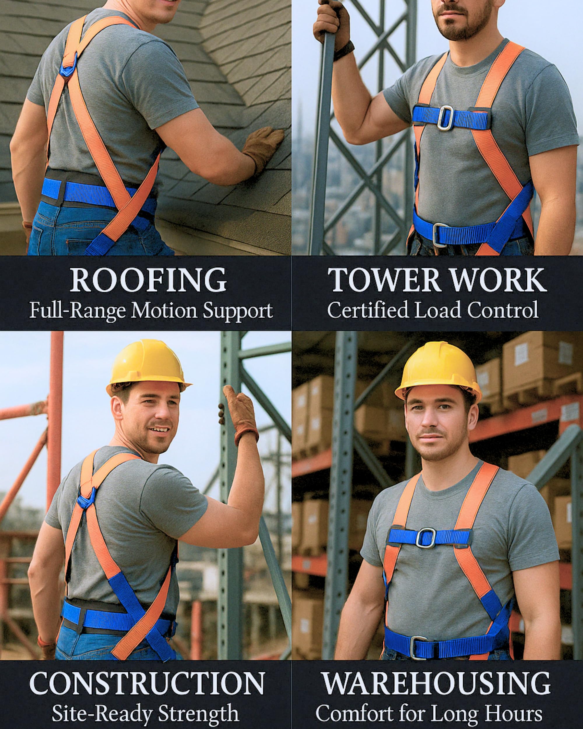 Sorano Safety Harness Fall Protection Kit, Full Body Roofing harnesses with Shock Absorbing Lanyard for Men, Fall Protection Harness for Construction Arneses De Seguridad Para Construcción, OSHA/ANSI