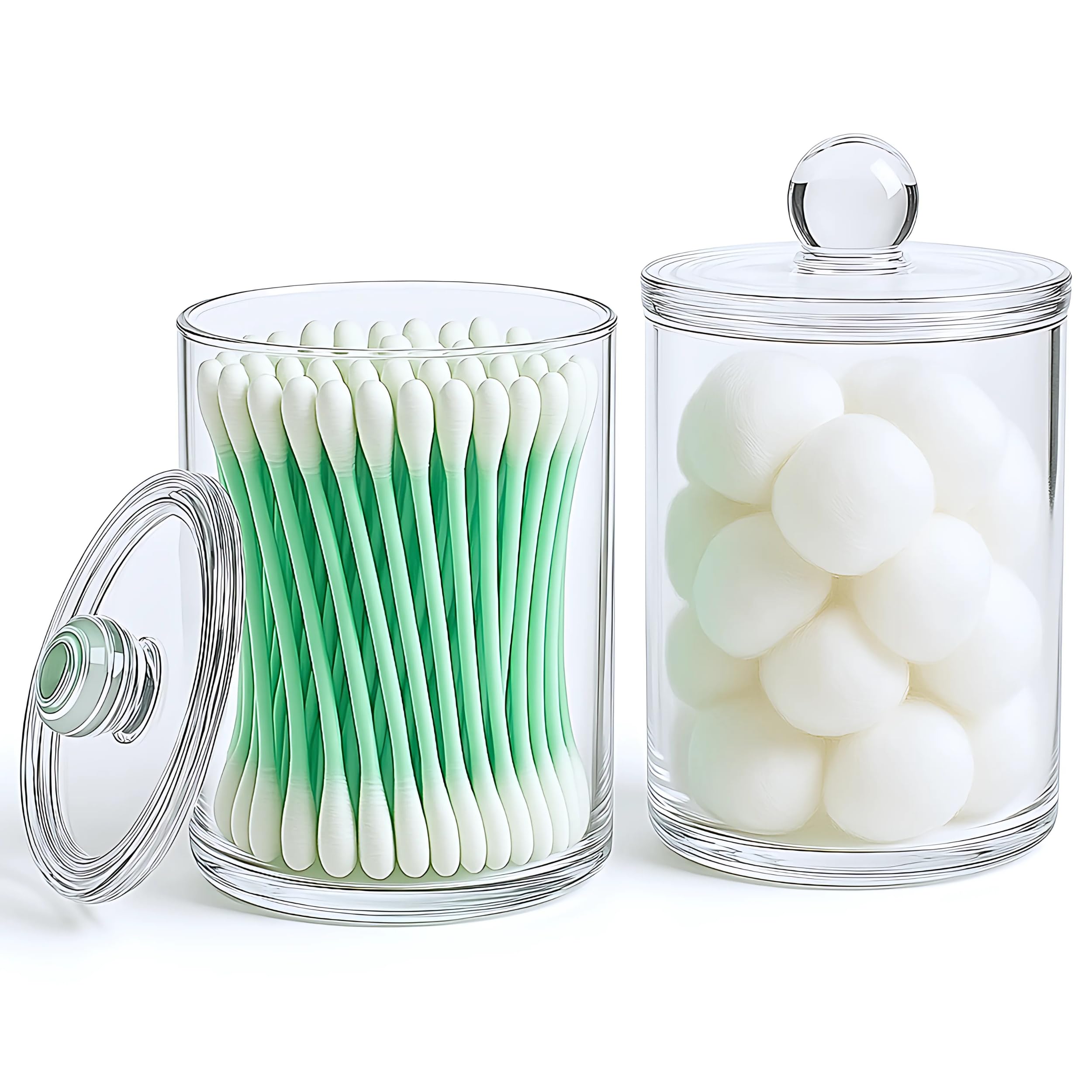Havenity Acrylic Qtip Holder Bathroom Set, Bathroom Containers with Lids, Clear Plastic Apothecary Jars, Q Tip Holder Bathroom Set, Cotton Swab Holder, Cotton Ball Holder