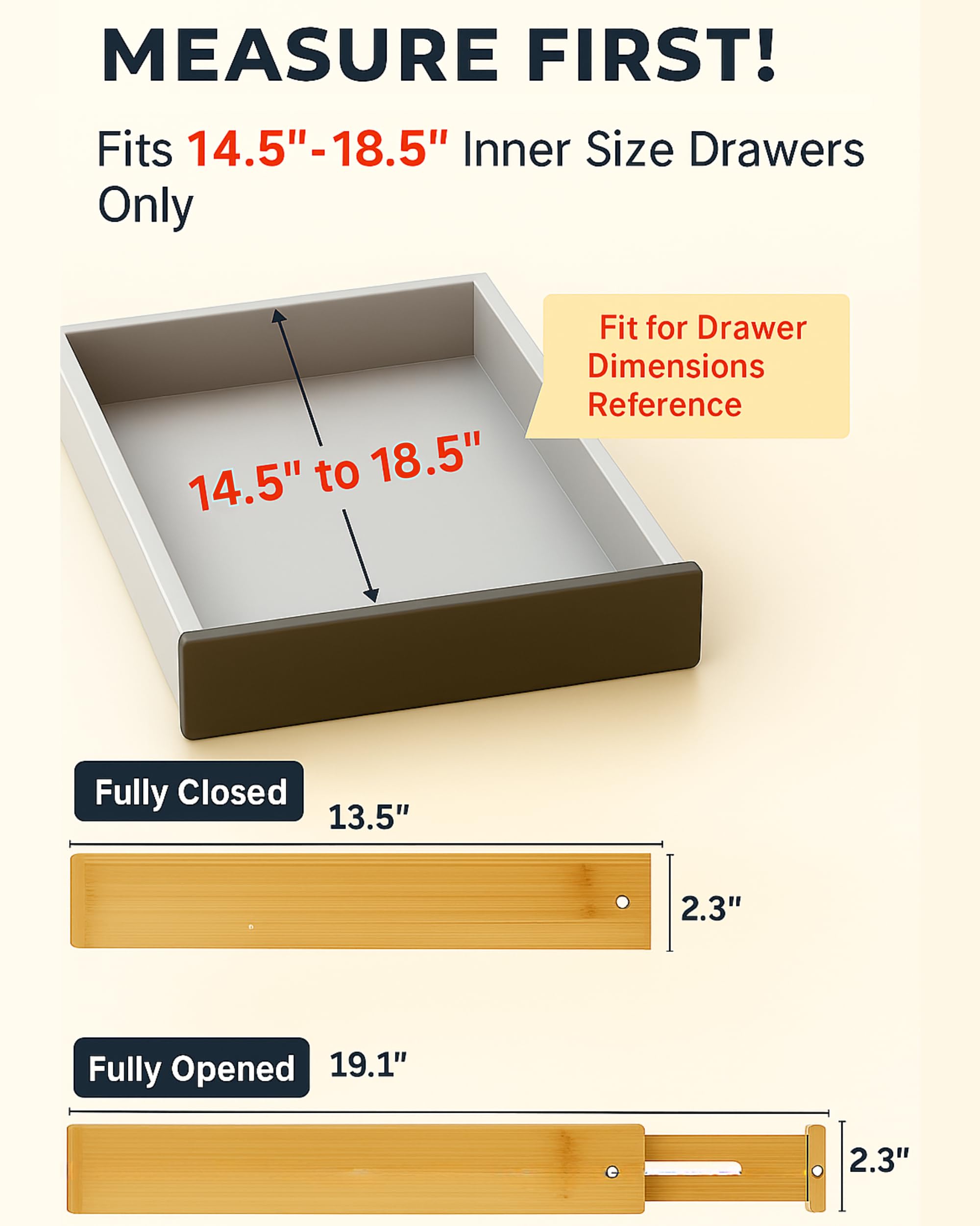 Havenity Drawer Divider, 4 PCS Bamboo Drawer Dividers Organizers, Adjustable Drawer Dividers for Clothes, Kitchen Drawer Divider, Dresser Drawer Divider, Expandable Drawer Divider